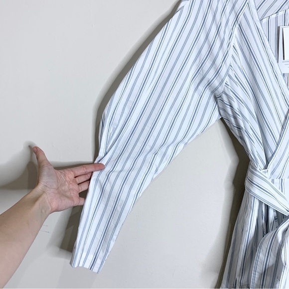 NEW A.L.C. Enzo Puff Sleeve Striped Poplin Wrap Dress (Sz 6) White Salmon - Picture 8 of 15